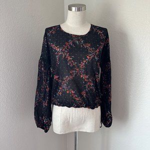 Barbados Camille Long Sleeve Blouse Black Color Floral Print Sz S